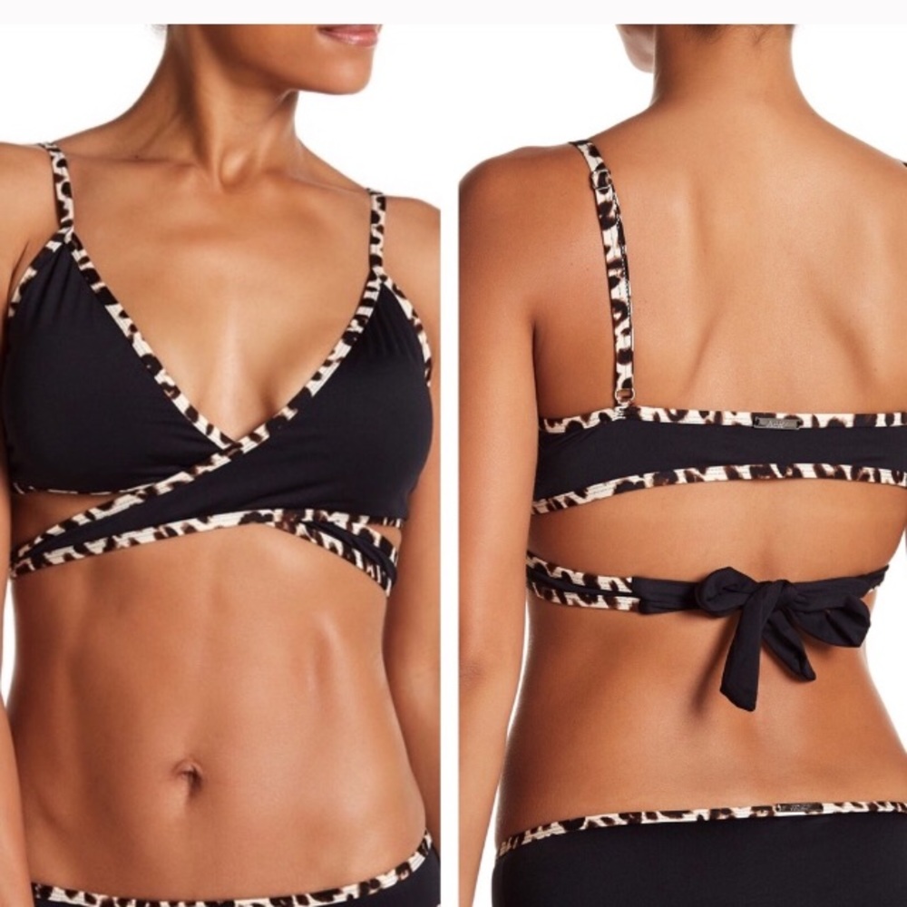 Laundry By Design Wrap Strappy Bikini Top Leopard Print M